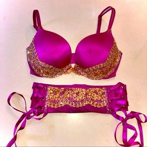 32DD XS SMALL VICTORIA SECRET BLING BRA GARTER SET